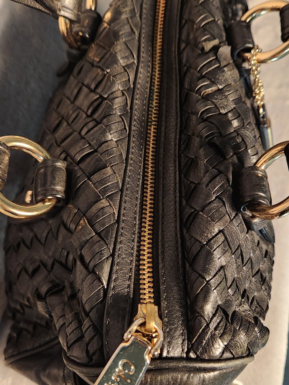 Cole Haan Black Woven Leather Satchel Crossbody Bag | Boho Luxe Handbag